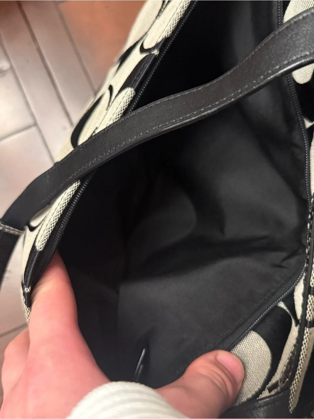 Coach Black and Cream Signature Canvas Tote with Tag and Medallion